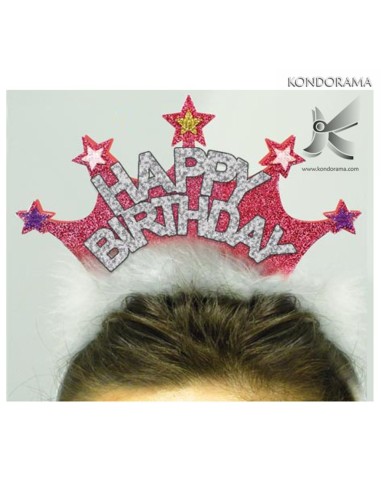 2738-01 CERCHIETTO GLITTER CON CORONA DI STELLE E SCRITTA “HAPPY BIRTHDAY” COMPLEANNO GENERICO - Imagen 1