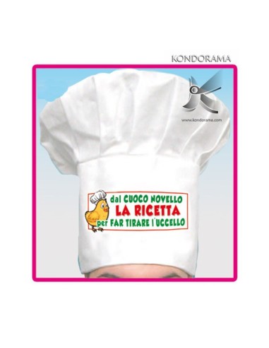 3376-1 CAPPELLO BIANCO DA CUOCO CON SCRITTA “DAL CUOCO NOVELLO LA RICETTA PER FAR TIRARE L’UCCELLO” - Imagen 1