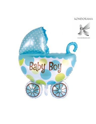 2271-A GONFIABILE CARROZZINA CELESTE BABY BOY  MISURA CM 82 X 108  GONFIABILI AD ELIO O ARIA IN FOIL - Imagen 1