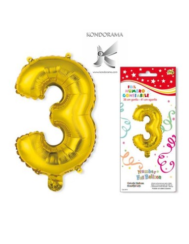 3419-3G NUMERI GONFIABILI IN FOIL NUMERO TRE ORO - Imagen 1