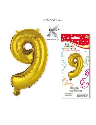 3419-9G NUMERI GONFIABILI IN FOIL NUMERO NOVE ORO - Imagen 1