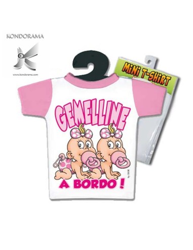 4885-33 MINI T-SHIRT ROSA BIMBE GEMELLE  GEMELLINE A BORDO - Imagen 1