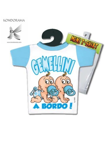 4885-34 MINI T-SHIRT AZZURRA BIMBI GEMELLI GEMELLINI A BORDO - Imagen 1