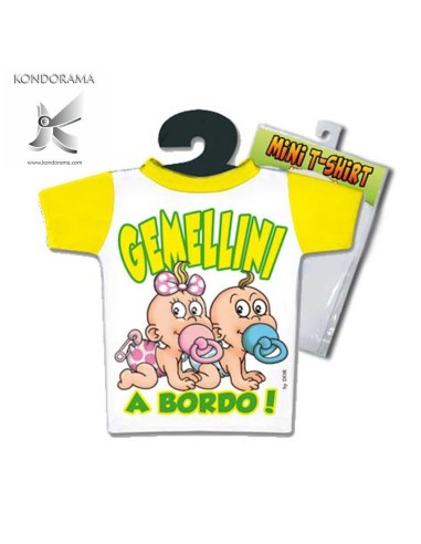 4885-35 MINI T-SHIRT GIALLA FRATELLO E SORELLA BIMBI GEMELLI GEMELLINI A BORDO - Imagen 1