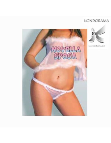 0168-B SET SUPER SEXY BABY DOLL BIANCO CON STAMPA NOVELLA SPOSA + PERIZOMA - Imagen 1