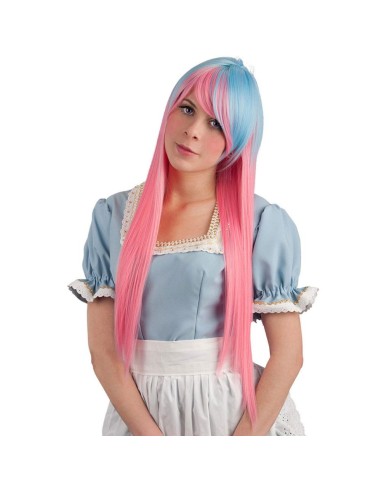 Parrucca rosa e azzurra liscia lunga con frangia da travestimento cosplay Halloween Carnevale - Imagen 1