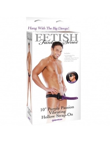 PD394712 10" PURPLE PASSION VIBRATING HOLLOW STRAP-ON